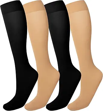 MANZI Women's Knee High Socks 40 Denier Ladies Nylon Semi Opaque Trouser Socks 4 Pairs Knee Stockings