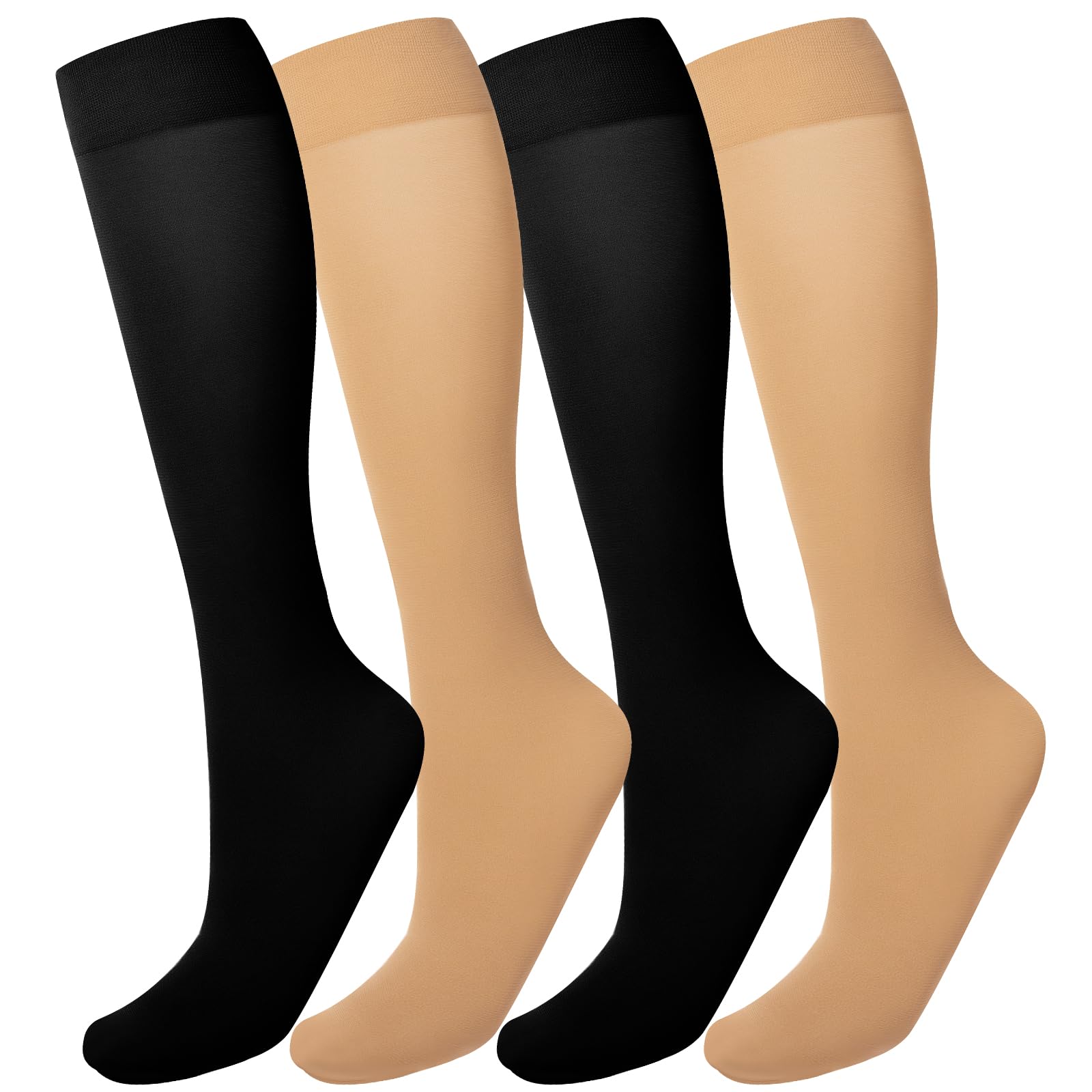 MANZI Women's Knee High Socks 40 Denier Ladies Nylon Semi Opaque Trouser Socks 4 Pairs Knee Stockings