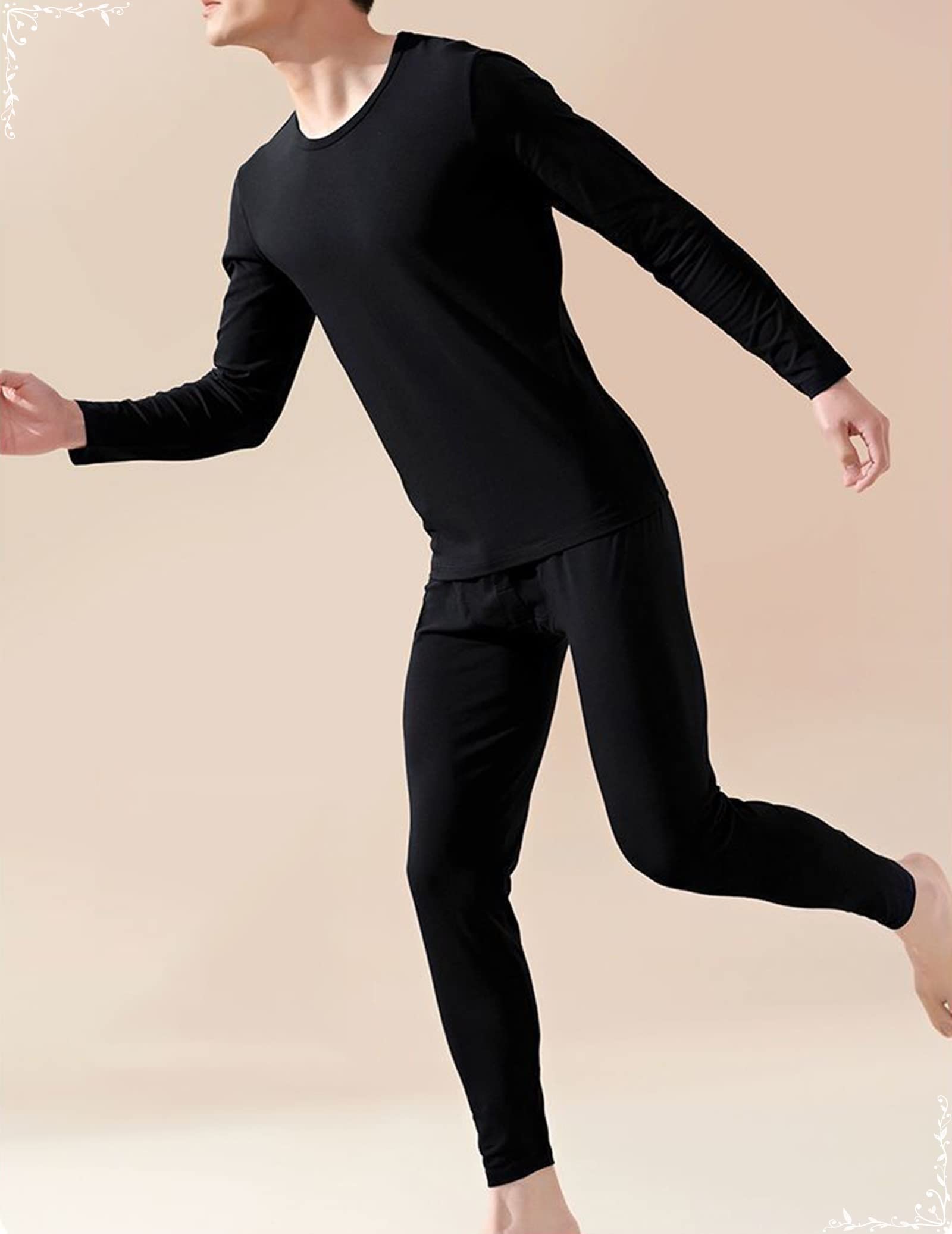 Dsnyu Mens Thermals Tops, Cotton Round Neck Inner Thermal Wear Top, Black Thermal Wear Top L