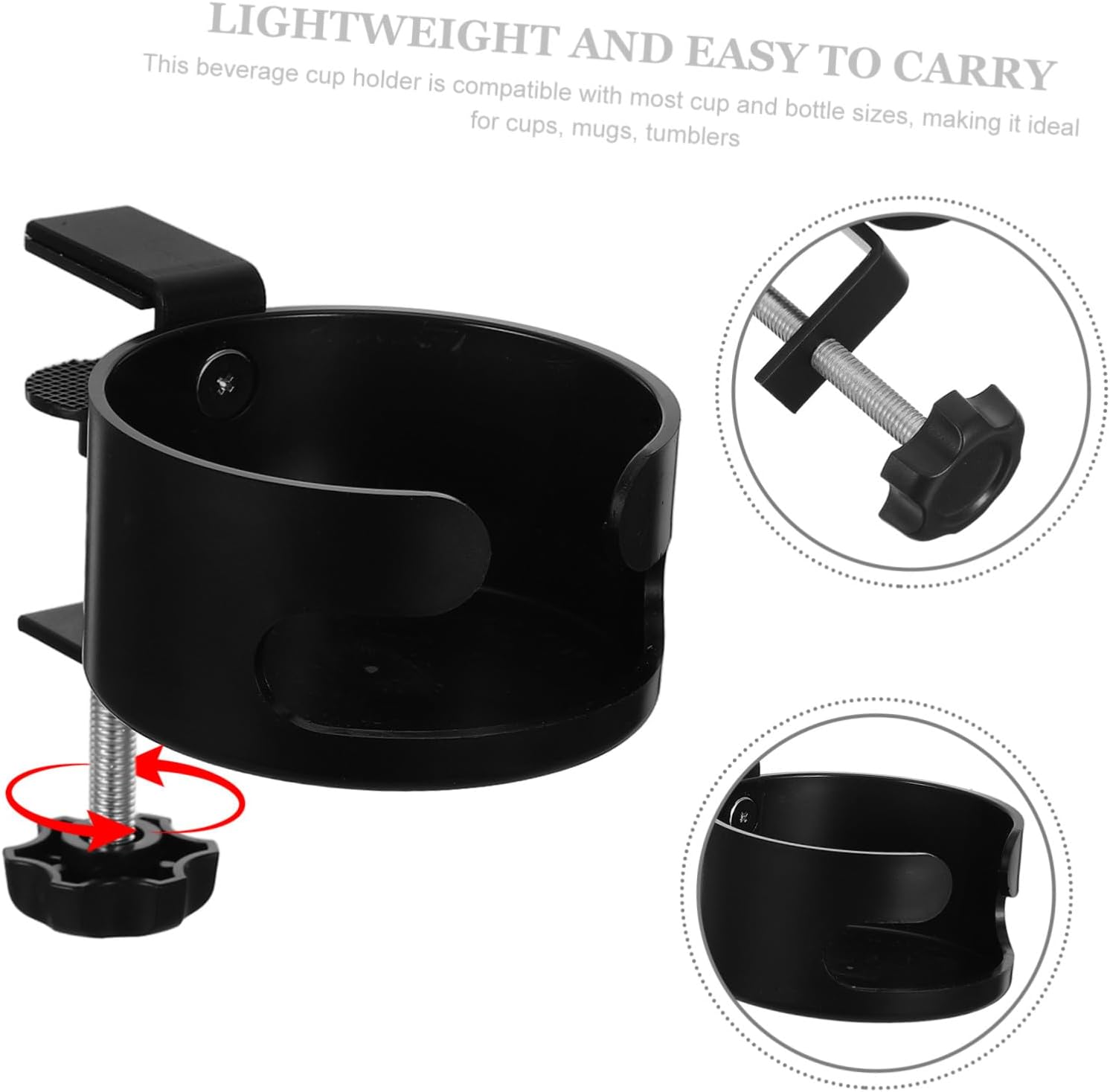 Portable Black Plastic Side-Mounted Cup Holder for Desktop with No Drill Installation, Modern Minimalist Design for Gaming Desks and Classrooms, 7.48x5.12x4.33in image 3