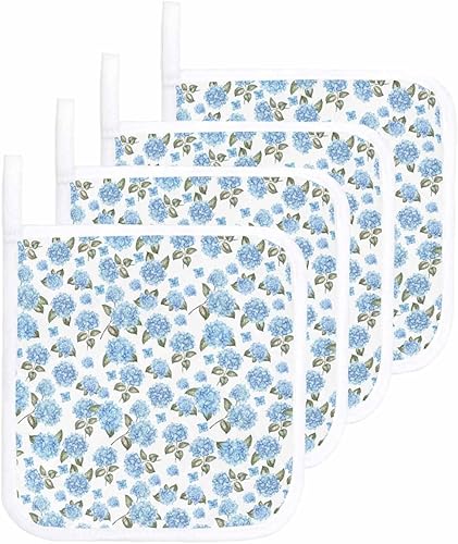 Miniatura 8 de 5 Packs Blue Flower Pot Holders Sets for Kitchen,Oven Pan Plate Bowl Pads Heat Proof Mat with Hanging Loop,Terry Cloth Potholders Soft Grip for