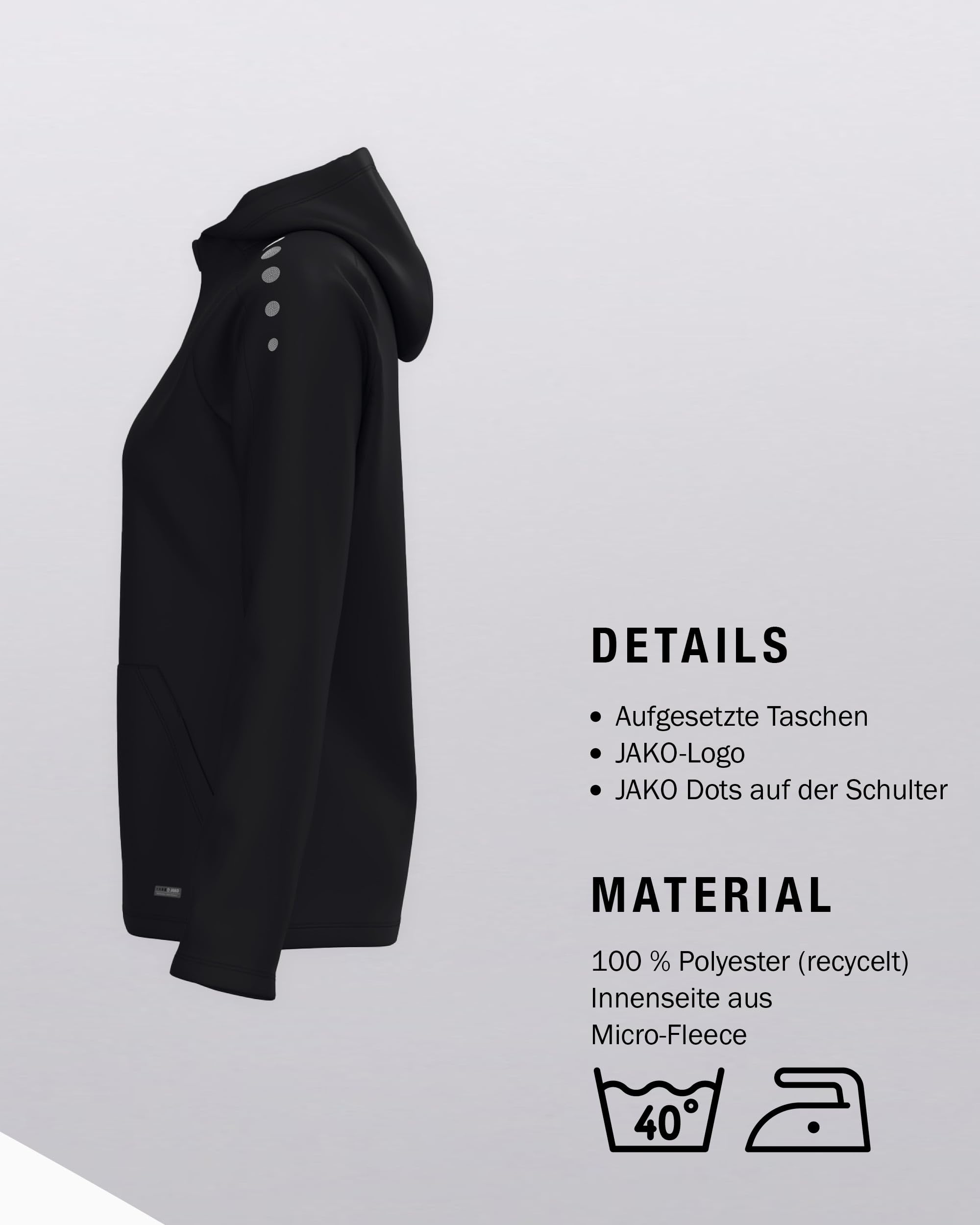 JAKO One Kapuzenjacke – Atmungsaktive Sportjacke für Damen aus 100% Polyester, mit weichem Micro-Fleece, ideal für Sport und Freizeit
