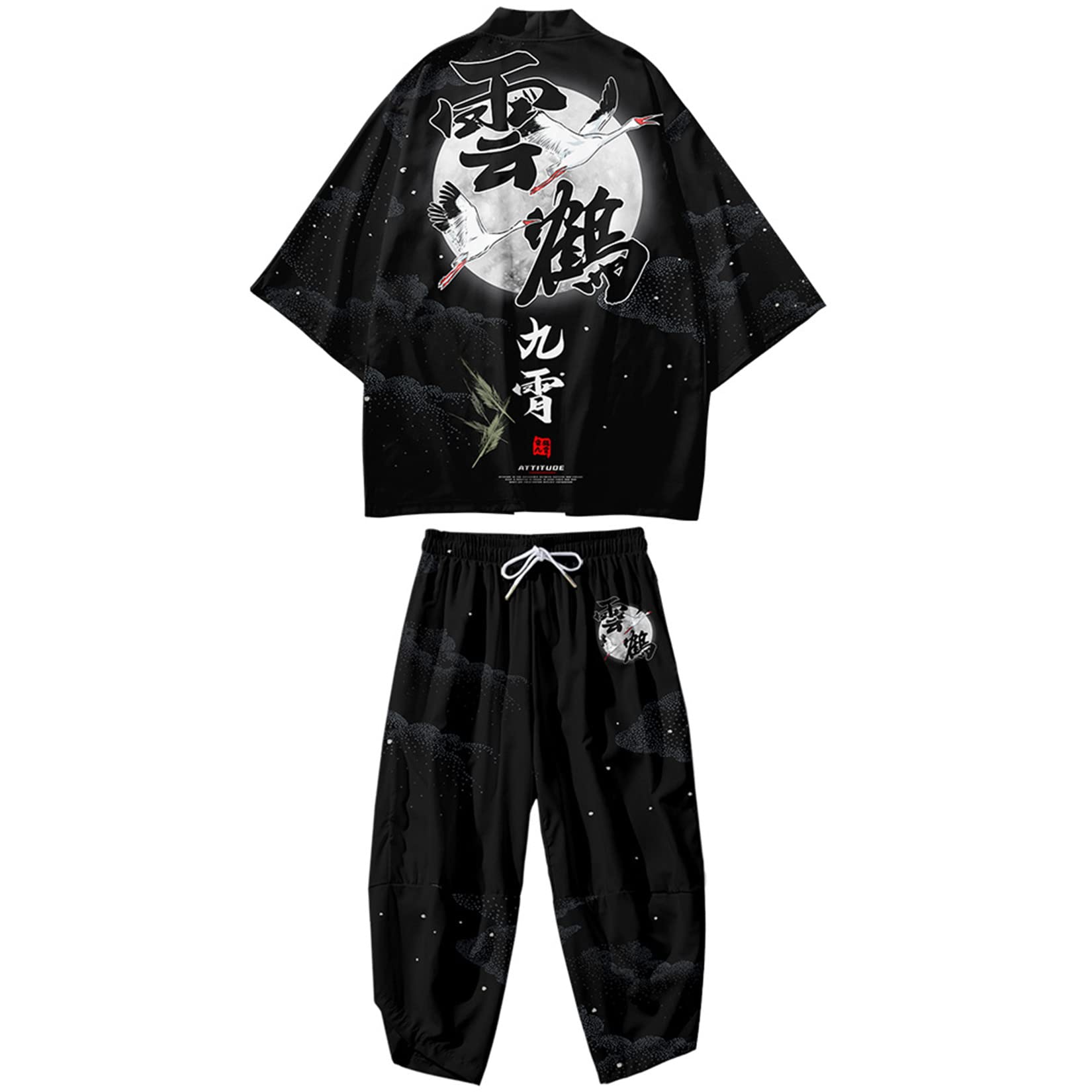 Mens Kimono Set Japanese Kimono Shirt &amp; Shorts 2 Piece Summer Beach Outfits