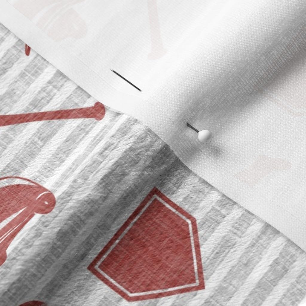 Spoonflower Fabric - Baseball Deep Red Gray Stripes Nursery Trendy Patchwork Printed on Minky Fabric by The Yard - Sewing Baby Blankets Quilt Backing Plush