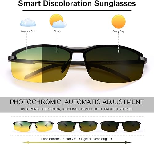 Miniatura 2 de Gafas de sol polarizadas fotocrómicas para hombre Al-Mg marco de metal gafas de conducción deportivas protección UV400 gafas antirreflejos