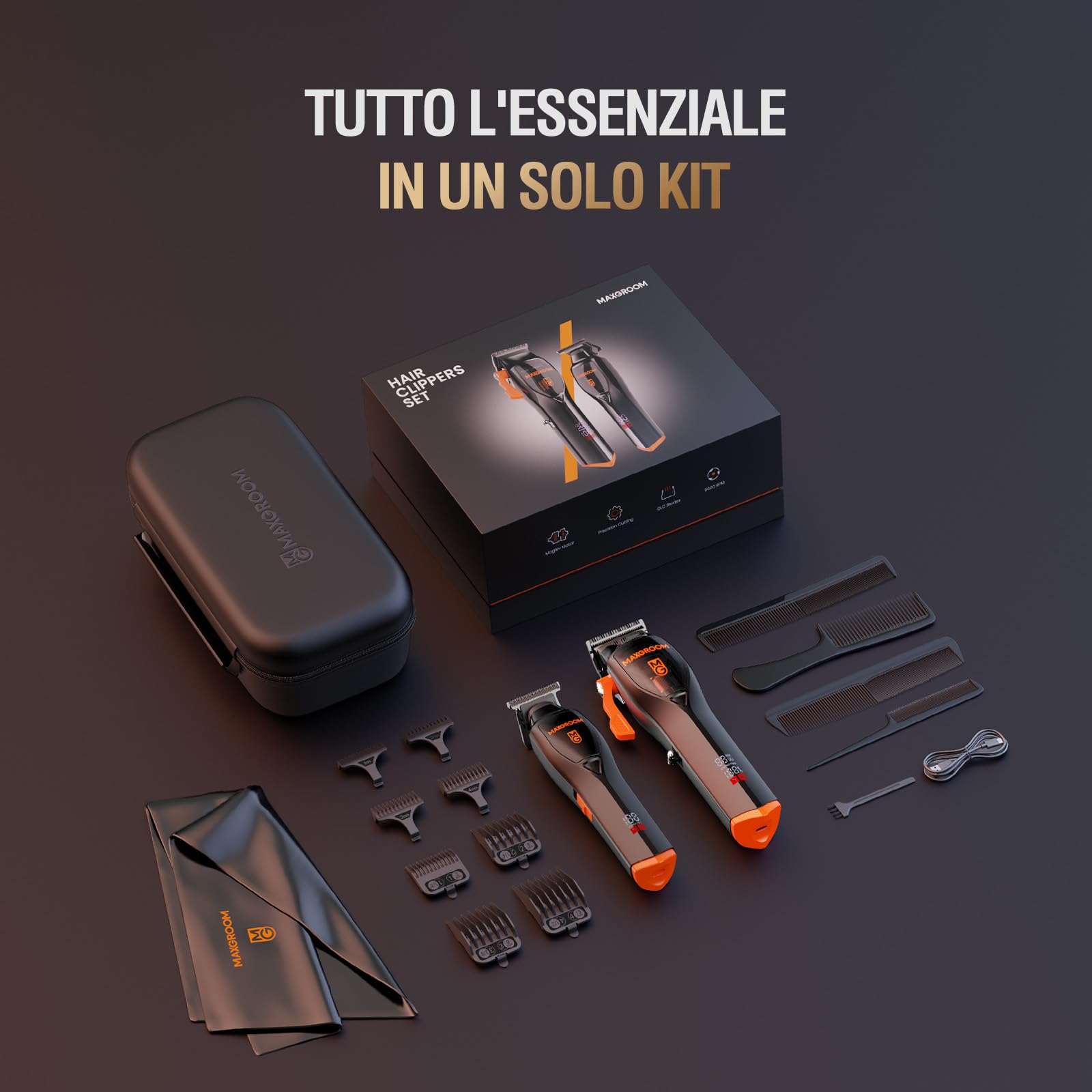 MAXGROOM Tagliacapelli Uomo Professionale, Macchinetta Per Capelli 9000 Giri/Min, Taglia Capelli Per Uomo Con Lame in Ceramica & Rivestite in Diamante, Rasoio Elettrico Capelli Uomo Wireless 63dB