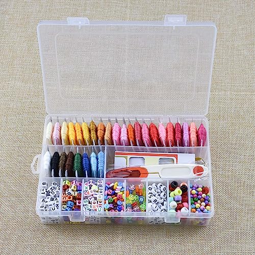 Image of JAPCHET 6 Pack 36 Grids Plastic Storage Box, 2 Colors Bead Storage Box with Adjustable Dividers Plastic Bead Organizer Box for Beads, Buttons and Earrings, Pink and Clear