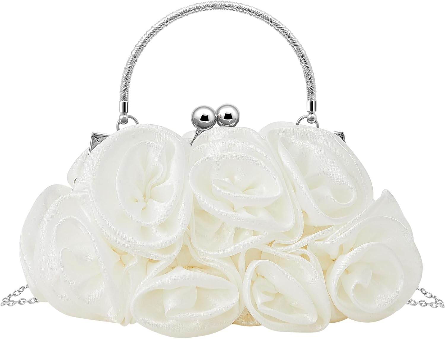 SilTriangle Women Evening Clutch, Small Floral Satin Purse with Detachable Strap for Valentine's Day Wedding Party Prom Gift