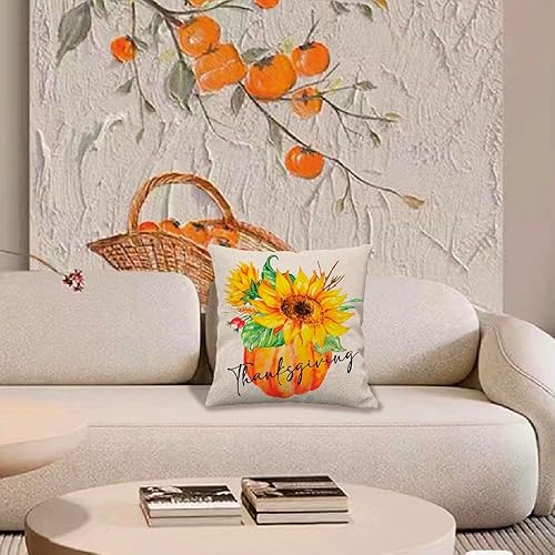 Miniatura 3 de Juego de 4 fundas de almohada de calabazas de 22 x 22 pulgadas, decoración de otoño, Acción de Gracias, hojas de otoño, decorativas, para el hogar,
