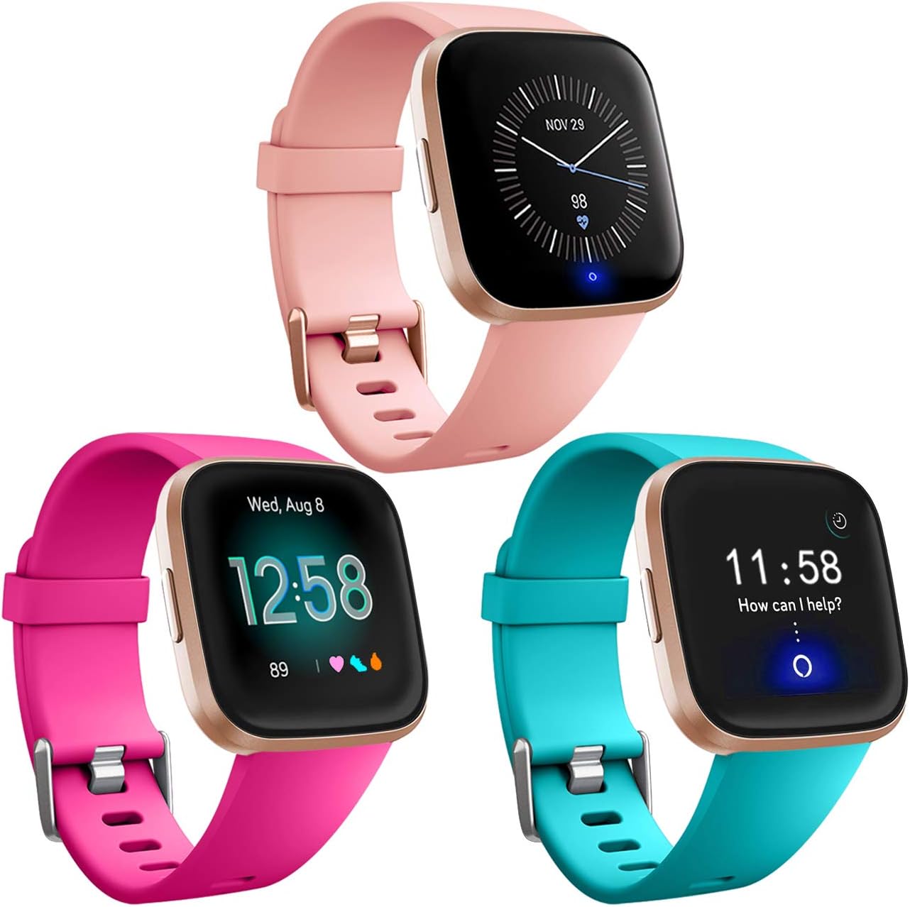 GEAK Sports Bands for Fitbit Versa/Fitbit Versa 2/Fitbit Versa Lite,Soft Waterproof Wristbands Accessories Compatible Fitbit Versa Smartwatch for Women Men,3 Pack Small Large