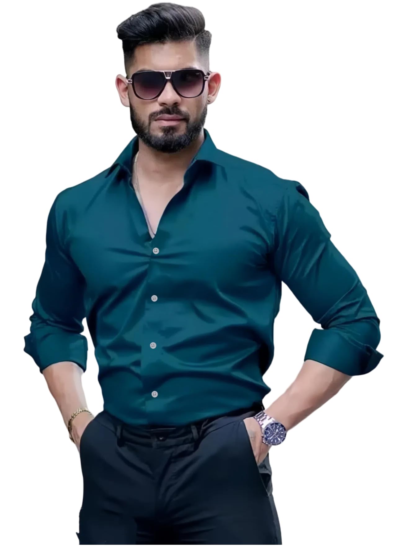 IndoPrimo Men's Cotton Shirt with Spread Collar Neck Line Solid Pattern Full Sleeves Regular Fit and Standard Length