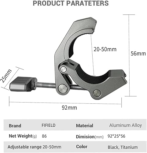 Miniatura 6 de Super Clamp Clip fuerte multifunción con agujero de tornillo de 14 de pulgada para foto, fotografía, estudio, video, trípode y micrófono (titanio)