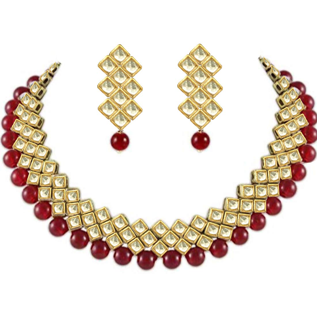 YouBella Jewellery Sets for Women Gold Plated Kundan Necklace Jewellery Set with Earrings for Girls/Wome (Red) (B07KN9TP1F) Amazon Price History, Amazon Price Tracker