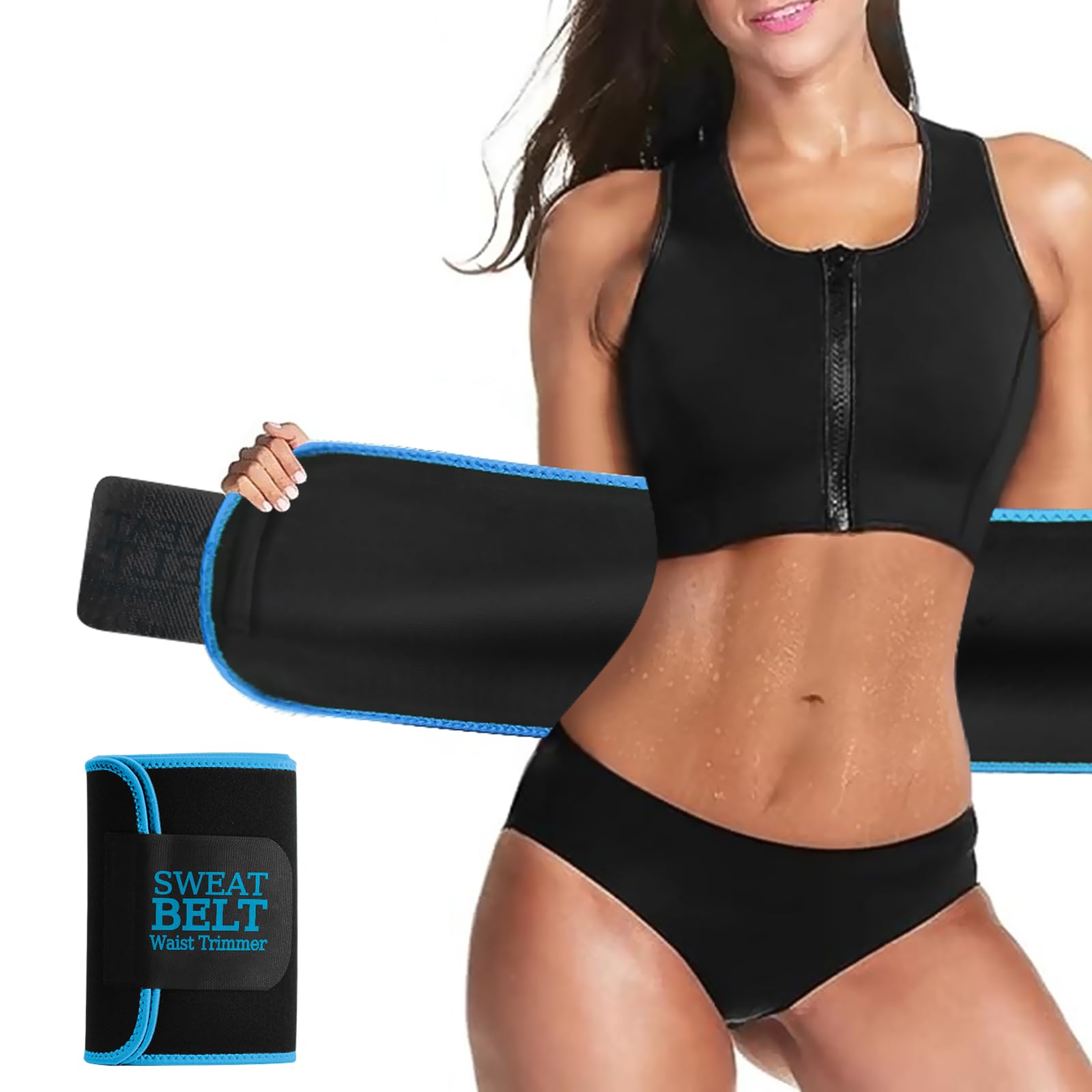 AMZBOSS Waist Trainers for Women Belly Fat, Waist Sweat Band for Women, Black/Blue, XL — image 1