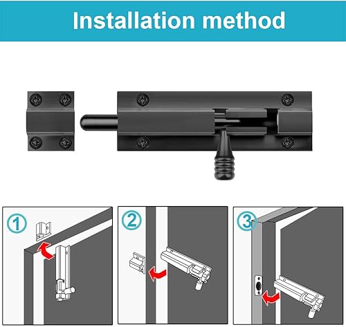 Miniatura 2 de Paquete de 2 pernos deslizantes de aluminio negro de 5 pulgadas, perno de barril sólido resistente para puerta de cobertizo de madera, puerta de