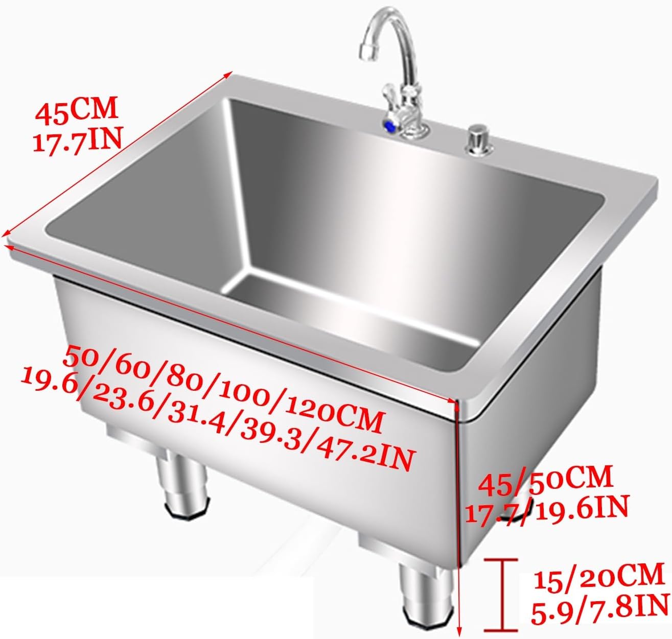 Commercial Floor Mop Sink with faucet, Stainless Steel Utility Service Basin Slop Cleaning Sink/Strainer, Freestanding Vertical industrial Sewage tank for balconies, laundry rooms, industries
