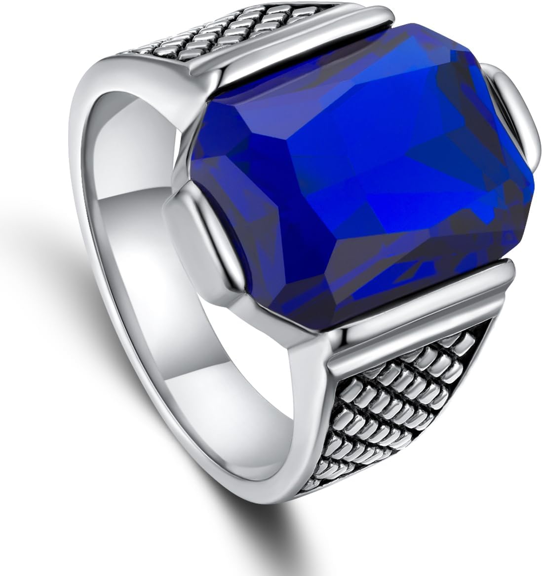 Mens Signet Ring Stainless Steel Silver Rings for Men Women,Emerald/Black Onyx/Ruby/Blue Gemstone Ring Wedding Ring Gift Package