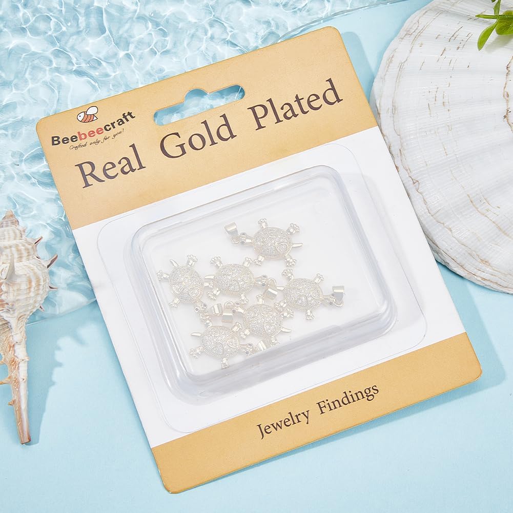 Beebeecraft 1 Box 6Pcs Tortoise Charms 18K Gold Plated Cubic Zirconia Sea Animal Turtle Charms with Closed Jumping Ring for Jewellery Making DIY Bracelet Necklace