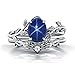 ADLSTIGH Blue Star Sapphire Engagement Ring Set - Oval Cut Art Deco Vine Leaf Wedding Ring for Women