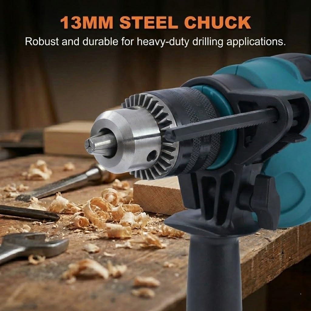 KATSU Electric Impact Drill 500W with 13mm Chuck, Variable Speed and 360° Rotating Handle, for Drilling Wood, Brick, Metal and Concrete (Budget)