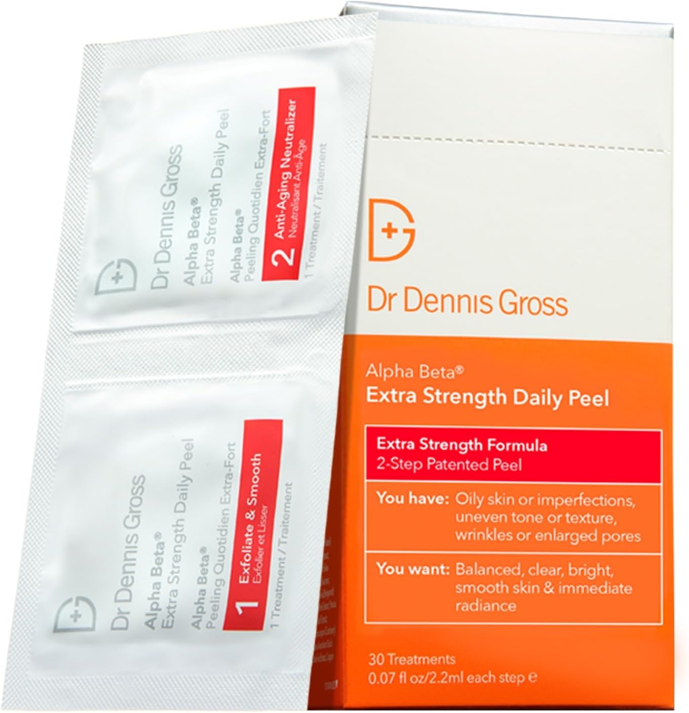 Dr. Dennis Gross Alpha Beta Extra Strength Daily Peel: for Oily Skin, Uneven Tone or Texture, Wrinkles or Enlarged Pores (30 Treatments)