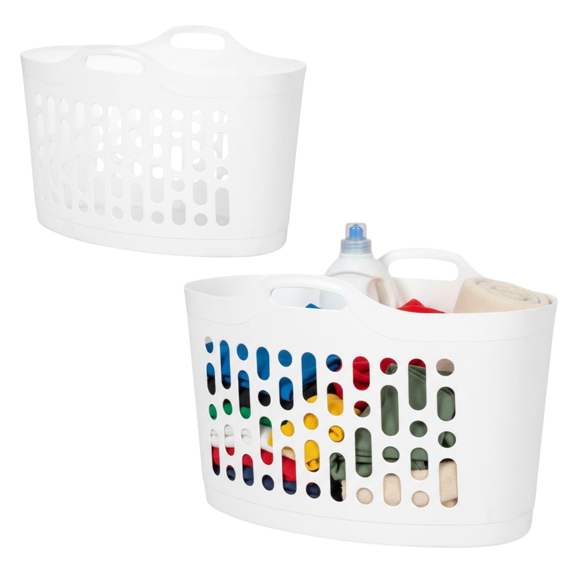 ARUUJ 8L/50L Flexible Laundry Basket, Plastic Bucket Attached Handles, Indoor Outdoor Handy Laundry Storage Tub, Stackable Flat Laundry Basket for Clothes, Garage, Garden Trugs, Easy Carry (8 Liter)