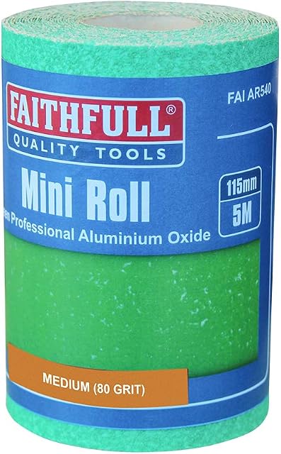 Faithfull FAIAR580G 5M Medium (80 Grit) Sandpaper Roll Green (Pro) 115mm x 5M