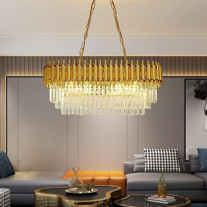 Image of SUANI Modern Crystal Gold Chandeliers with Ceiling Light Fixture Chandelier for Living Room | Jhoomar for Restaurant | Chandelier Home | Light Fixture Chandelier for Home and Office (800 * 300) Mm