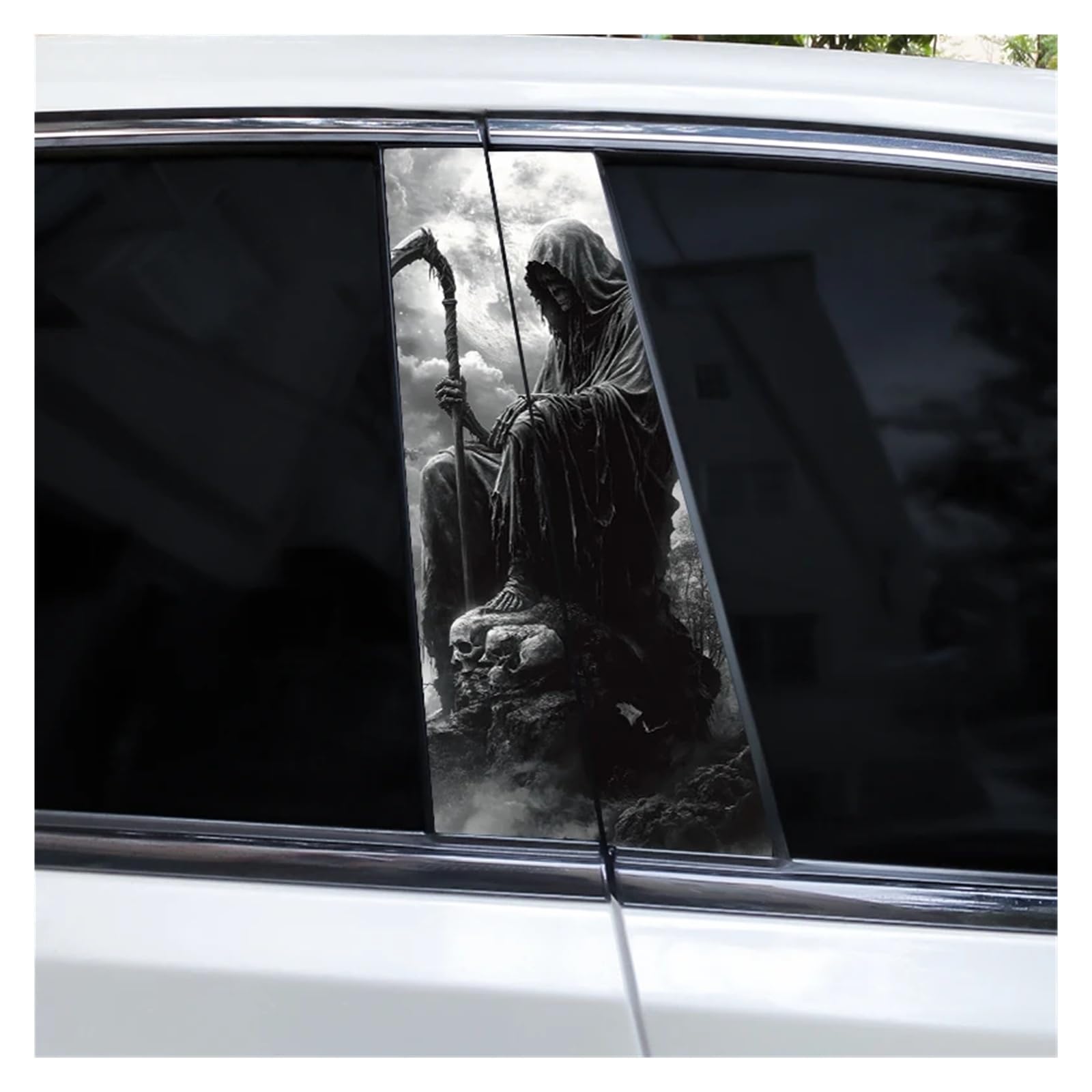 Car Side Decals 2pcs Smoke Skull Doorpost Vinyl B-Pillar Stickers Scratch-Resistant Self-Adhesive Center Column Decal(Style H)