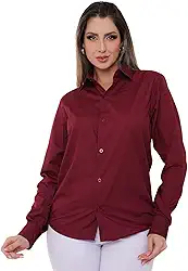 Camisa Social Feminina Manga Longa Slim Vinho Tamanho:M;Cor:Vinho