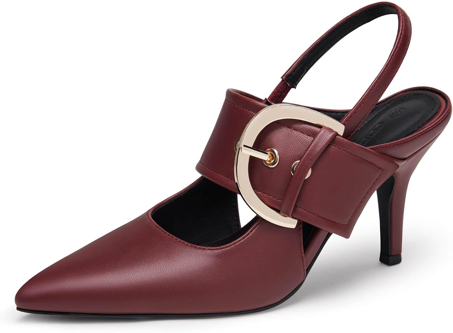 Coutgo Womens Slingback Pumps Closed Pointed Toe High Heels Belt Buckle Strap Dressy Work Shoes