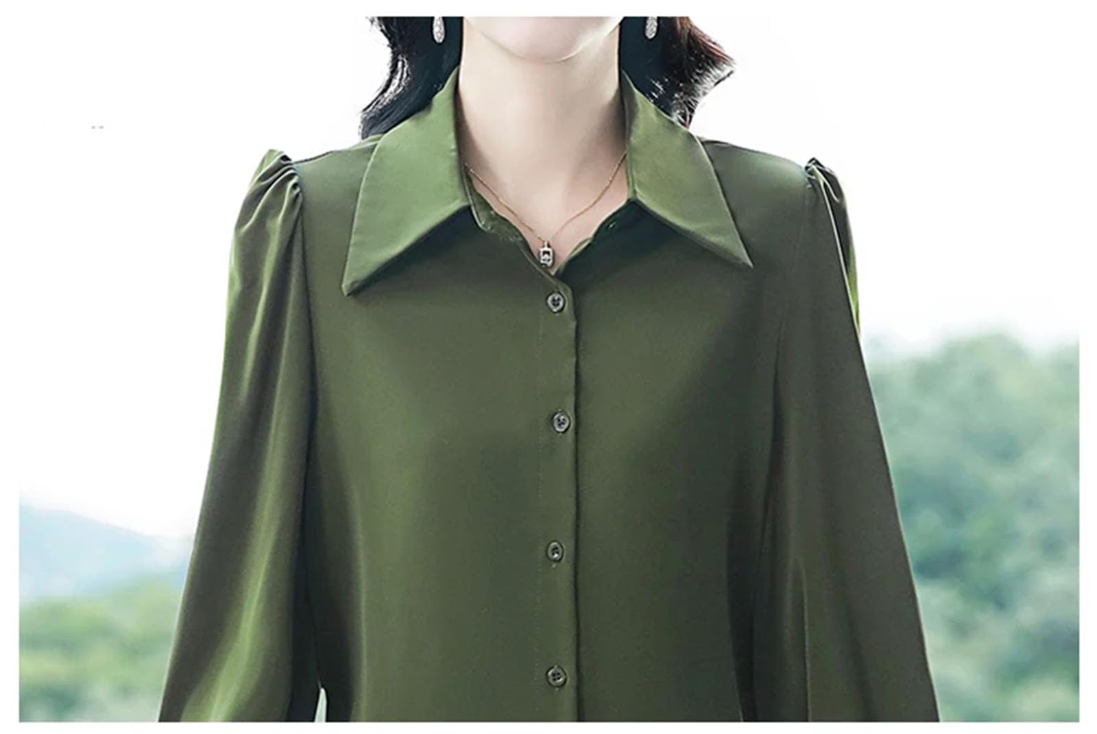 Camicette da donna primaverili con bottoni a volant per donne casual da lavoro a maniche lunghe in raso camicette top