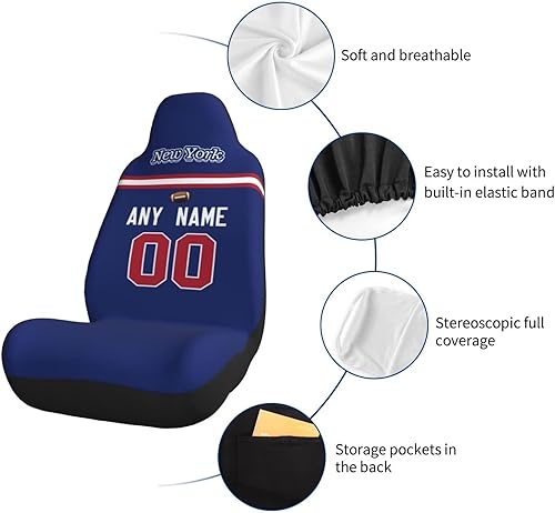 Miniatura 6 de Fundas de asiento de automóvil de fútbol personalizadas, accesorios personalizados para automóvil, regalos de Nueva York G con nombre y número,