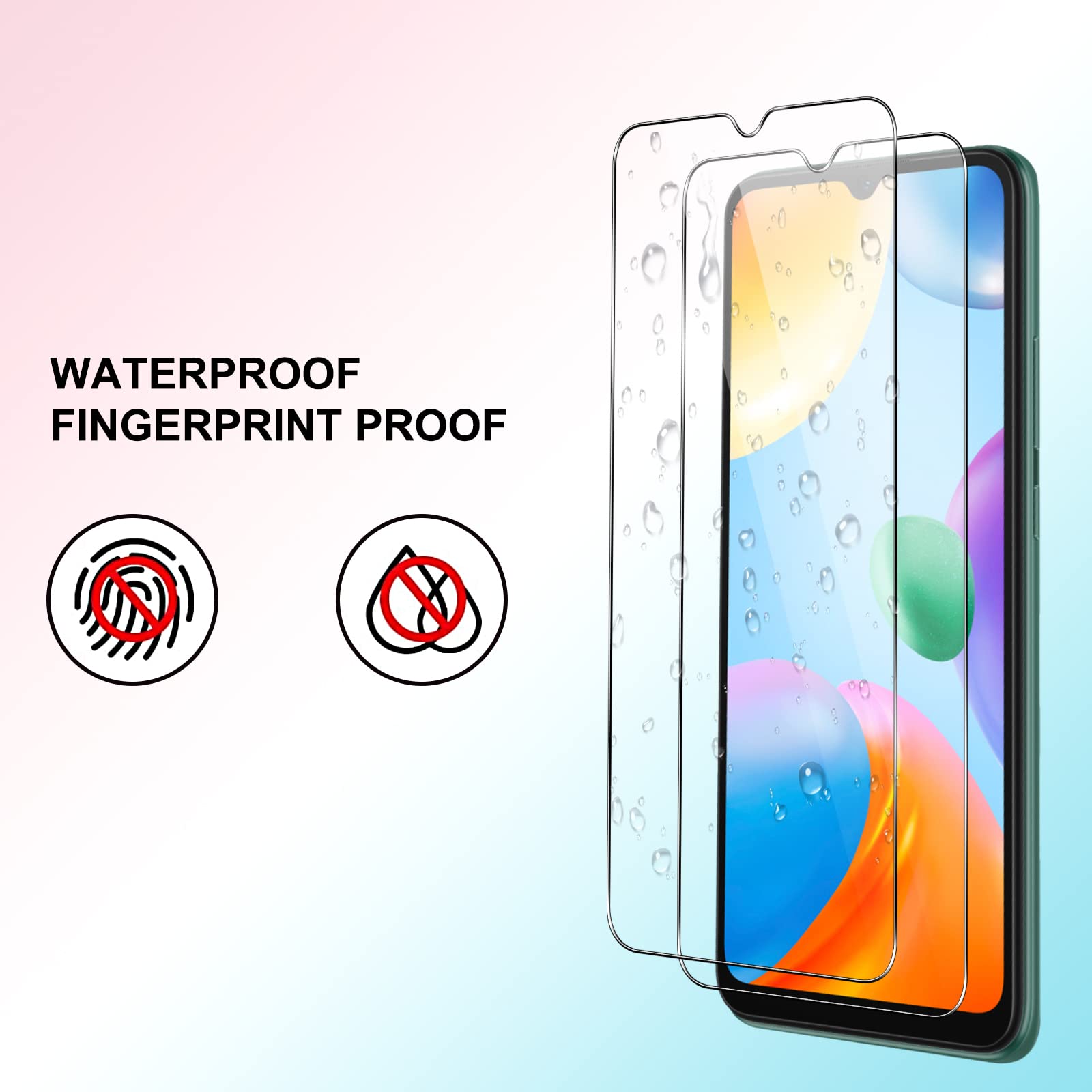 Pnakqil Szkło hartowane do Xiaomi Redmi 10C / Xiaomi Poco C40 [2 sztuki], folia ochronna ekranu HD, twardość 9H, ultra przezroczysta, odporna na zarysowania, bez pęcherzyków, szybka do ekranu Xiaomi