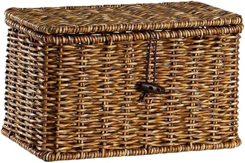 収納かご ピクニックバスケット フタ付き かご 収納 バスケット ラタンバスケット 籐かご ランドリーボックス 洗える ラタン風 隙間に置ける グランピング フタ付き収納バスケット 脱衣かご ナチュラル おしゃれ 織り込み 洗濯物入れ (ダークブラウン,2