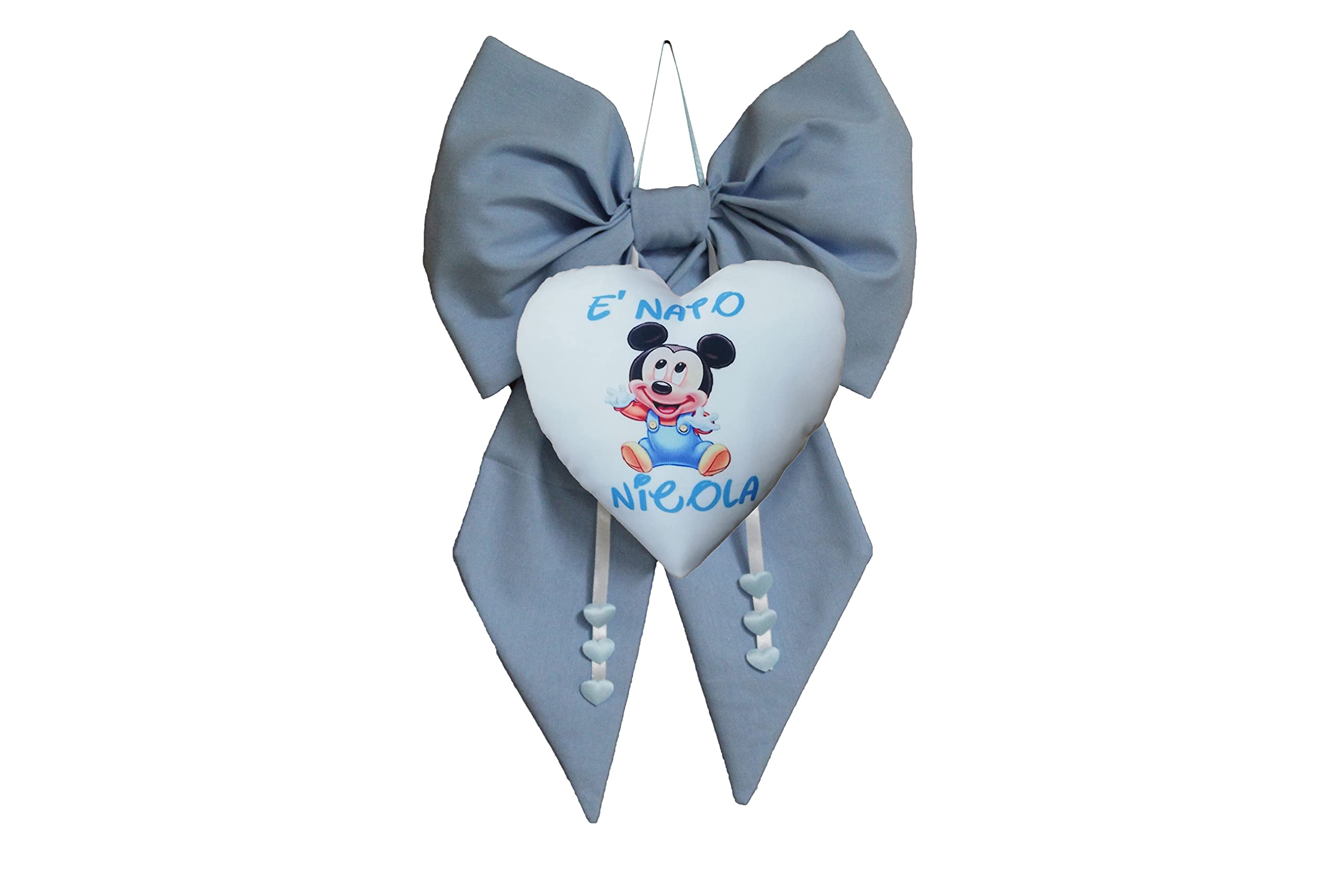 Fiocco Nascita Azzurro Personalizzato Con Nome - Ricamato, Made In Italy - Foto 3