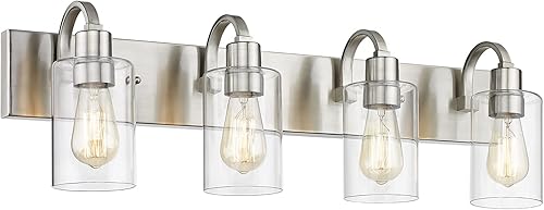Miniatura 16 de Emliviar YCE237B-2W BN - Lámpara de tocador de baño con 2 luces en acabado de níquel cepillado con vidrio transparente, YCE237B-2W BN Níquel
