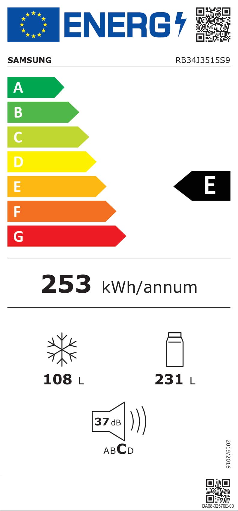 Samsung Household Appliances RB33J3515S9 / EF Réfrigérateur combiné intelligent, 328 L, acier inoxydable