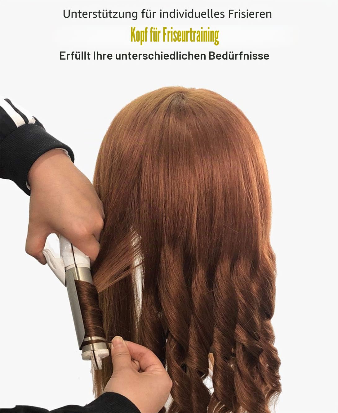 SZCY LLC Mannequinkopf mit 100 % Echthaar, 45,7 cm, Dunkelbraun, Kosmetik, Frisierkopf, Übungskopf, Puppenköpfe mit Klemmhalter und Werkzeugen
