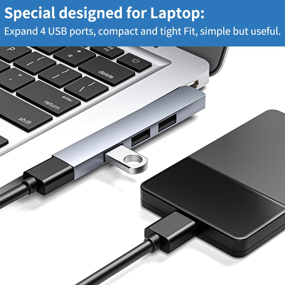 Hub USB 3.0 aluminiowy ekspander USB, 4-portowy przedłużacz/rozdzielacz USB, koncentrator danych do laptopa, szary (prawa strona)