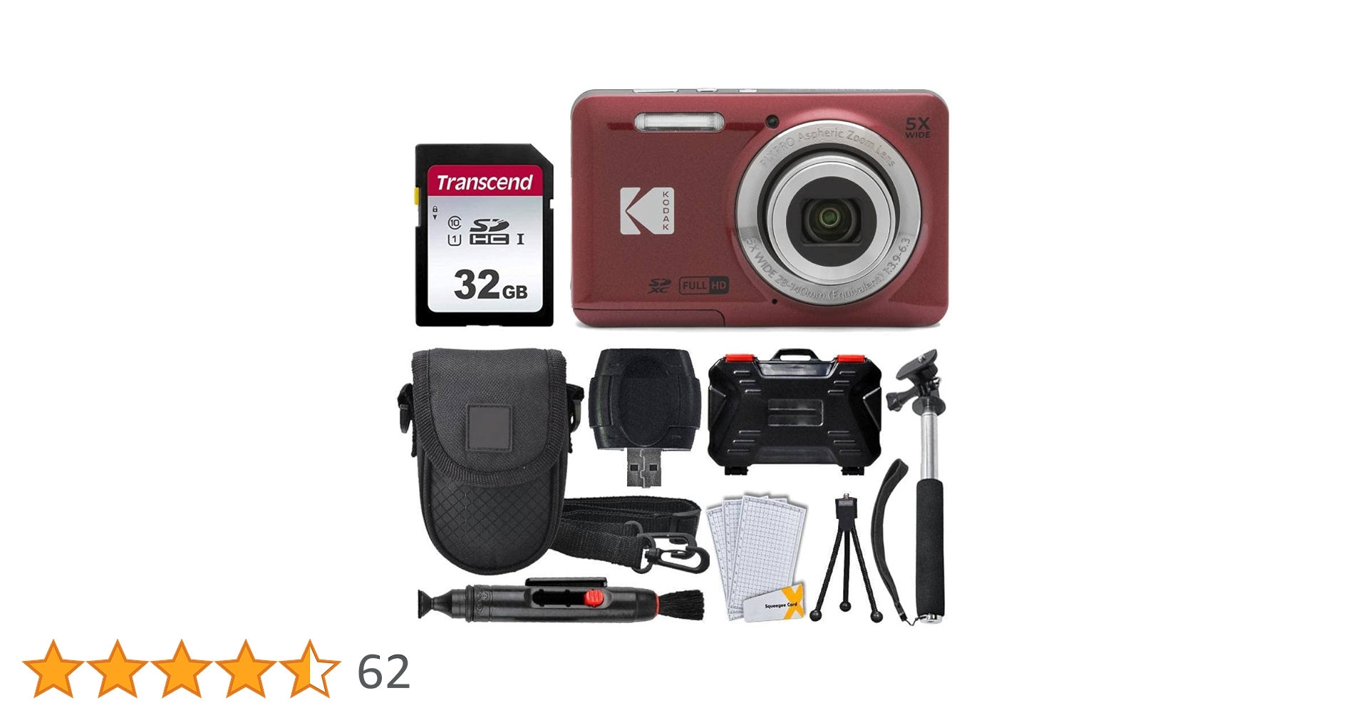 美品、電池おまけ付きKODAK PIXPRO FZ55 レッド KODAK PIXPRO FZ55 レッド 予備純正新品バッテリー付