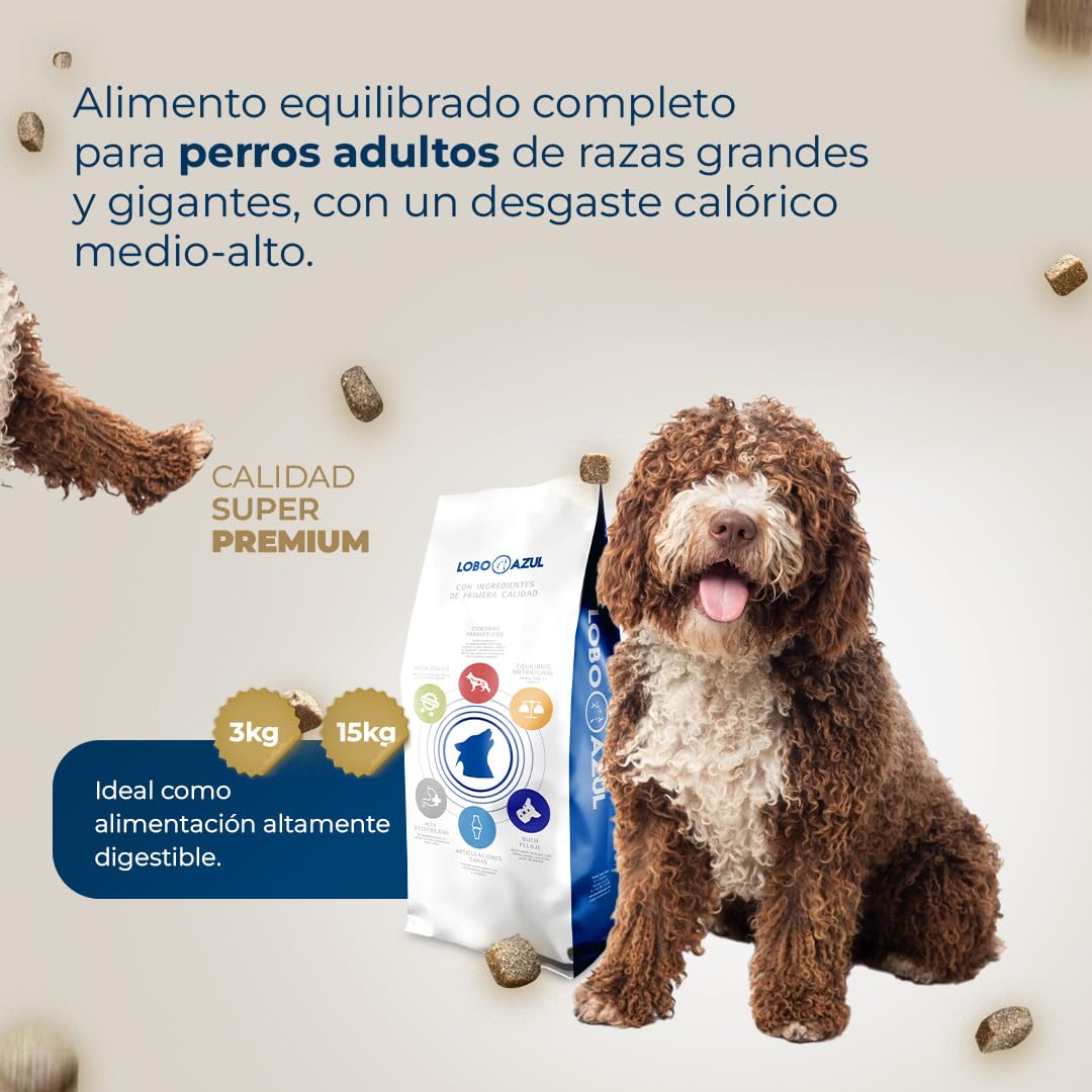 Pienso Salmón para Perros Adultos - Comida Natural con Salmón, Libre de transgénicos, Sin Gluten. - Alimento Hipoalergénico y Digestible - Lobo Azul Supreme 15kg