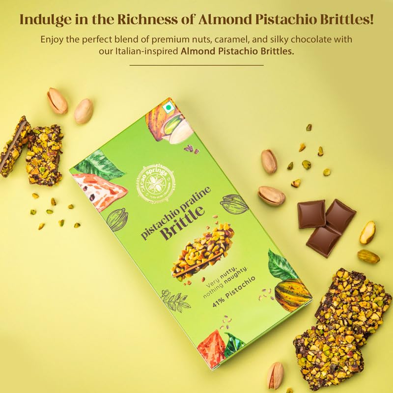 Image of Cacao Springs Premium Pistachio Praline Brittle Gift Box, Premium Choco & Nut Delicacy Treats, Great for Snacking, Premium Gift Hamper for Christmas Gifts, 3 Pieces in Each Box, 2 Boxes, 84gm