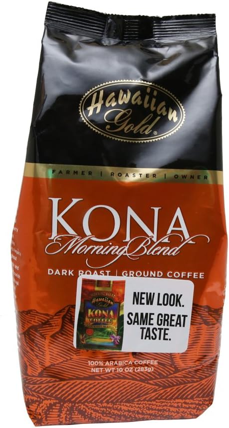 100% Hawaiian Gold Kona Blend Dark Roast Ground Bean Coffee 10 oz. 283 g