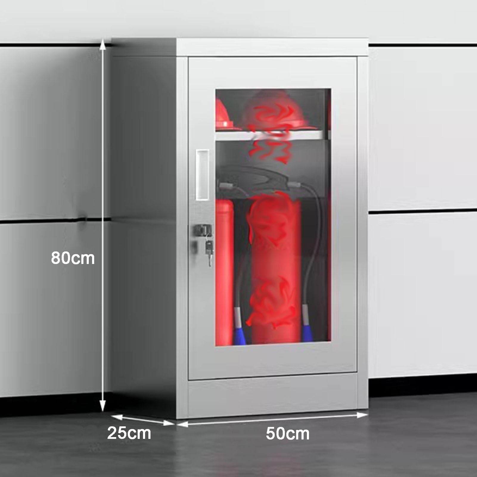 Lagerschrank Für Brennbare Stoffe, Manuell Verschließbarer Feuerlöscherschrank Mit Schloss, Sichtbarer Brandschutzschrank Mit Gehärtetem Glas Für Gewerbliche(50x25x80cm)