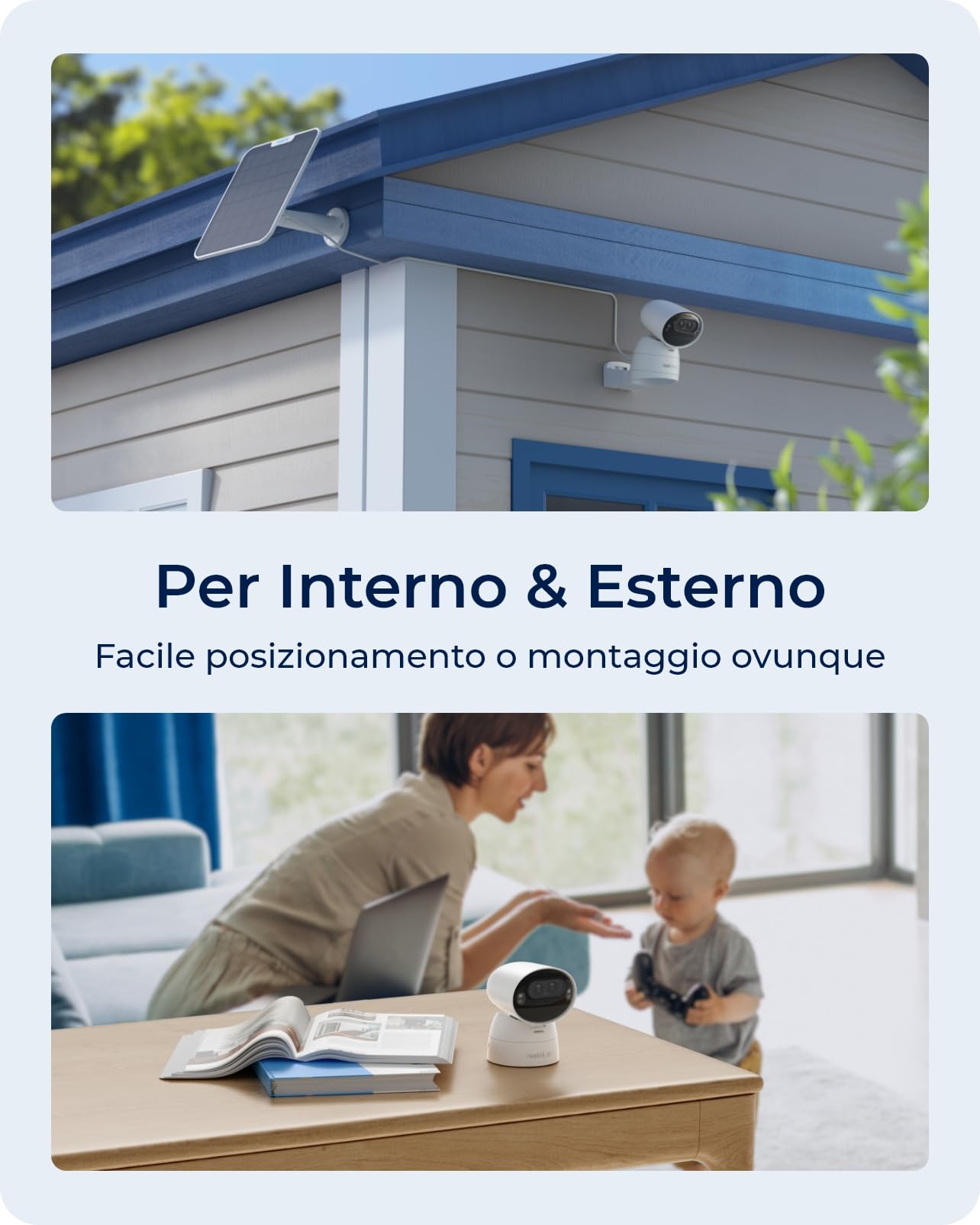 Reolink 4K Telecamera Wi-Fi Esterno Senza Fili a Batteria Argus Track | Auto-Tracking&Zoom+Pannello Solare, Doppia Lente, Videosorveglianza WiFi 2,4/5 GHz, Visione Notturna a Colori, Rilevamento AI