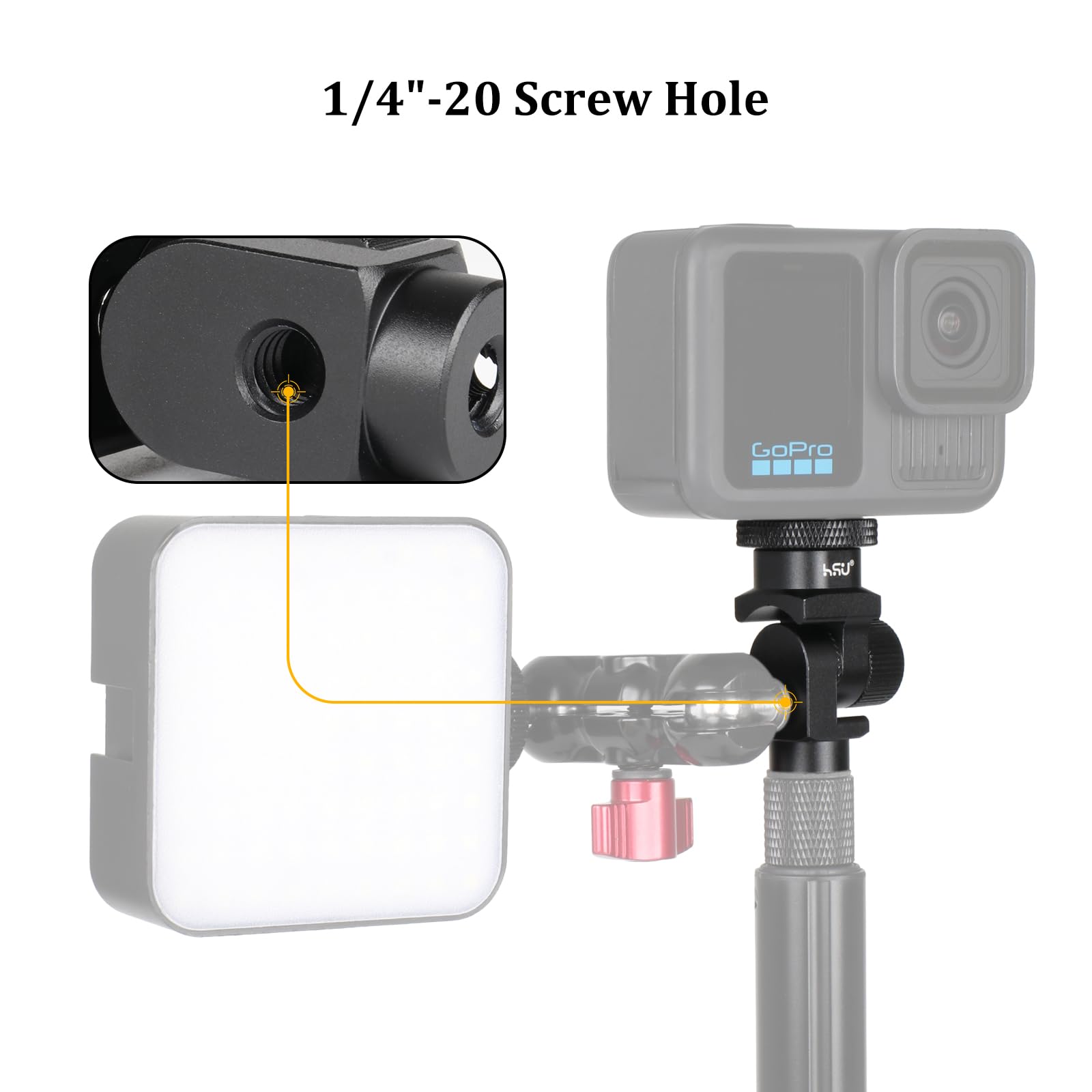 HSU Supporto verticale per Go Pro, adattatore in lega di alluminio a 180 gradi per Hero 13/12/11/10/9/8/7/6/5/4/3 Action Camera