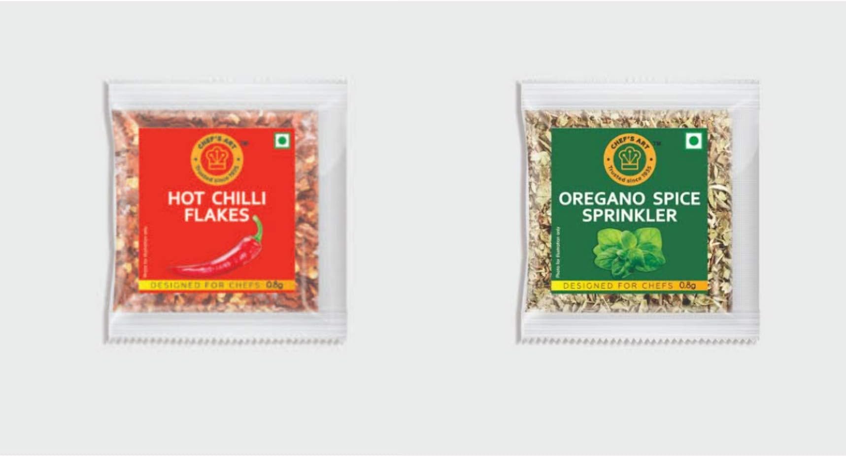 food service india Chef's Art Oregano Sprinkler and Chilli Flakes Sachet Combo (0.8 g, 50 Sachet Each)
