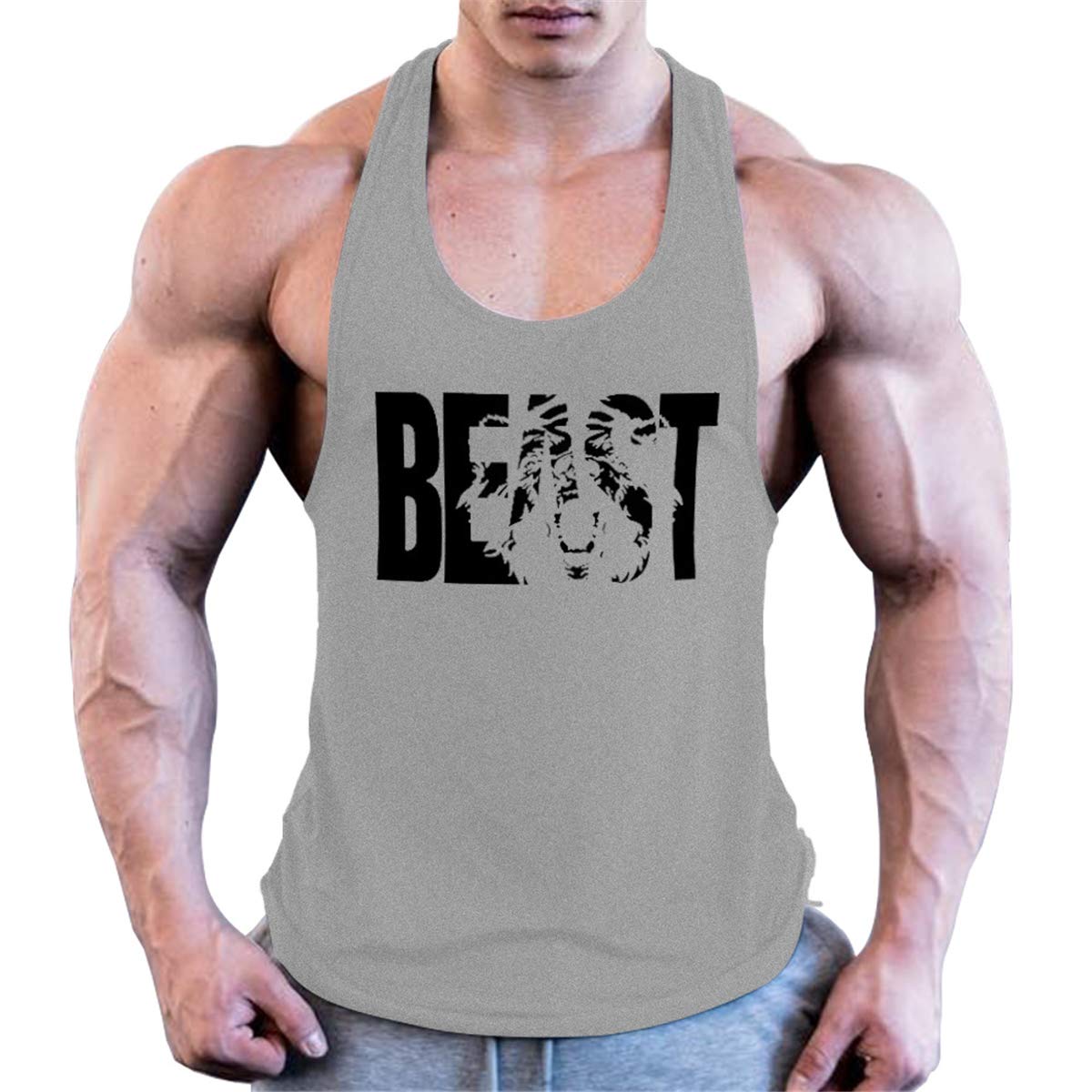Cabeen Men's Grey Muscle Vest Tank Top Stringer Bodybuilding Athletic Tank Top