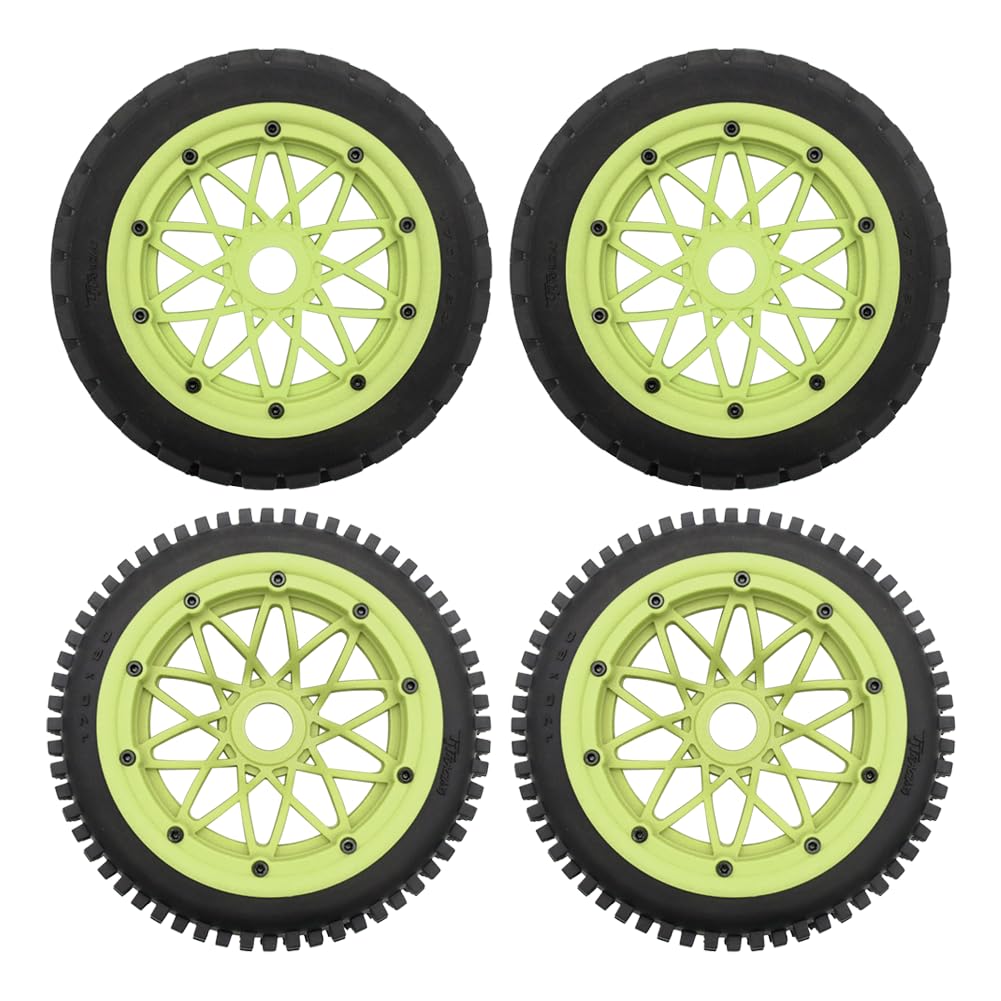 smTSRC Front and Rear Studded Tires Assembly Green for 1/5 HPI Baja ROVAN KM 5B Rc Car Parts